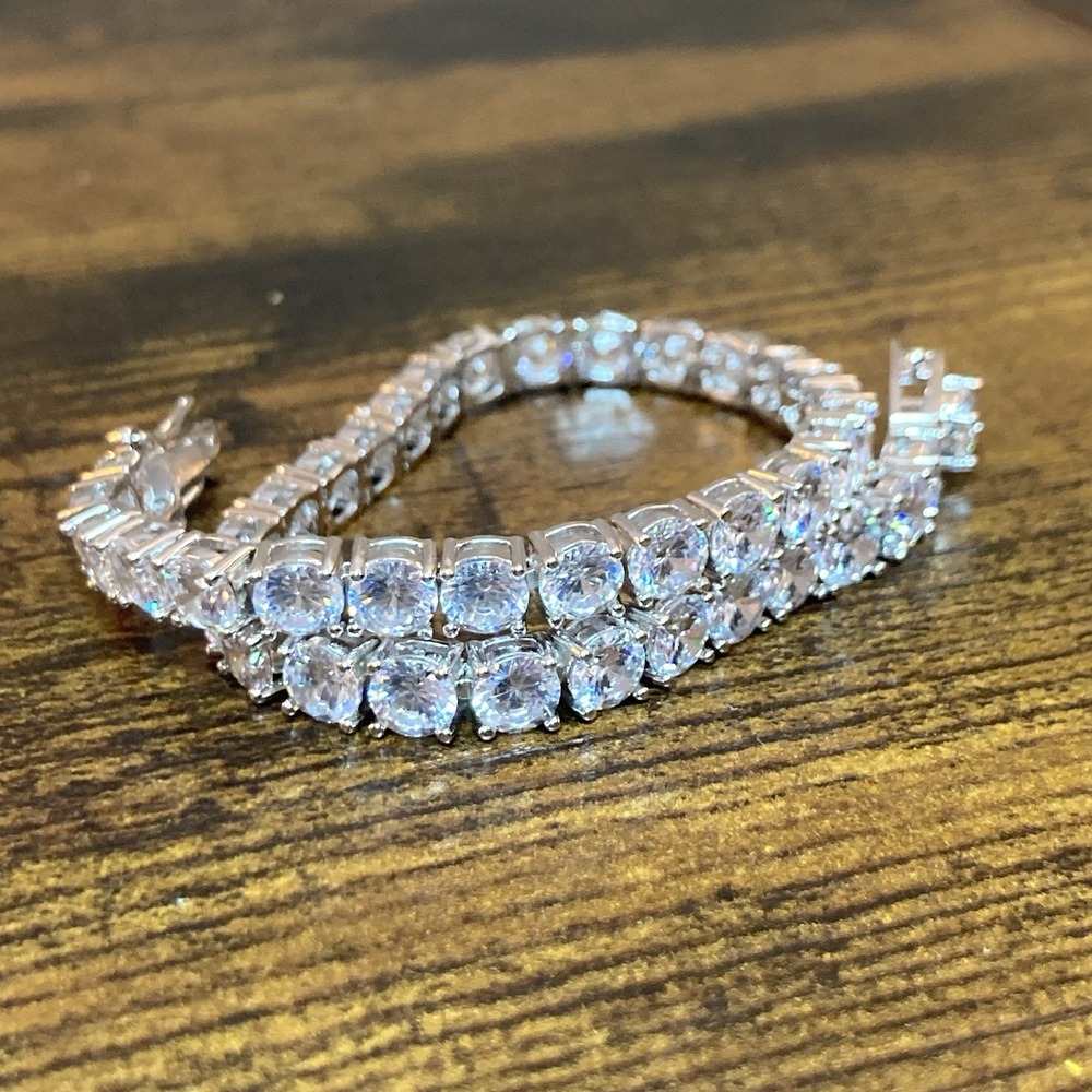 GEMSME CZ Tennis Bracelet 6mm Round Cut Prong Set Silver Tone 8.5in